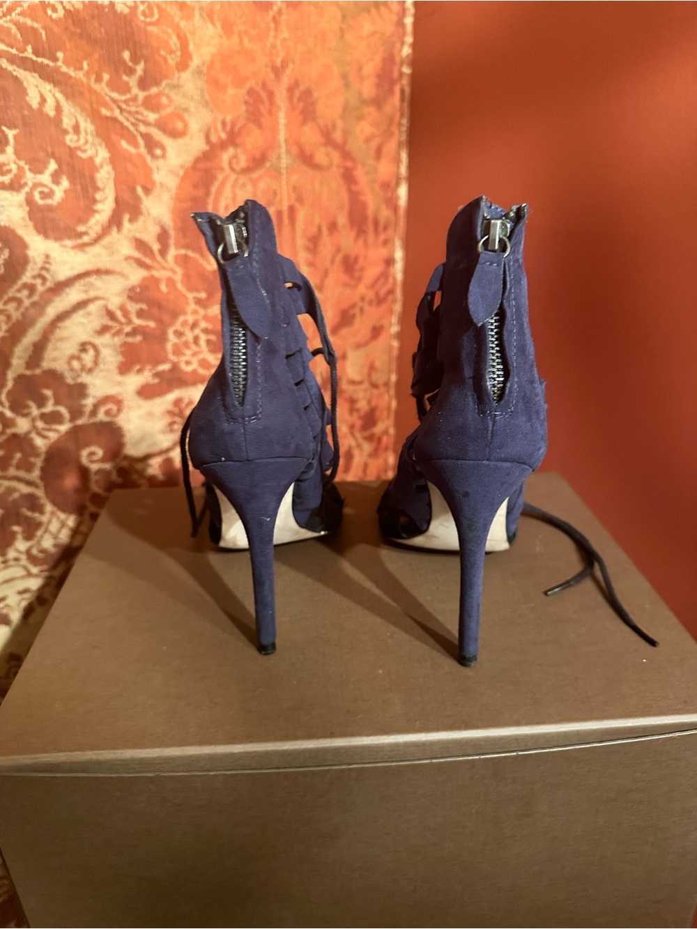 Zara Two-Tone Lace-Up Strappy High Heels - Navy & Black - Picture 3 of 6